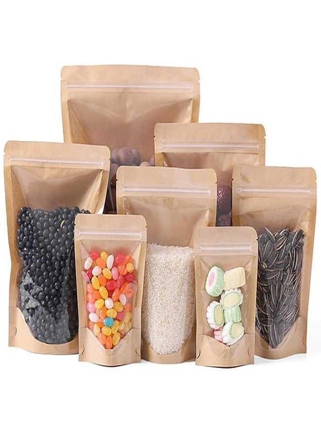 VELEXE Reusable Zip Lock Stand Up Pouches | Size: 180mm*260mm | Capacity: 750 Grams | Pack of 100 | Brown Kraft Paper & Transparent | Waterproof Leakproof Airtight Multi-Purpose Storage with Top Notch - Image 3